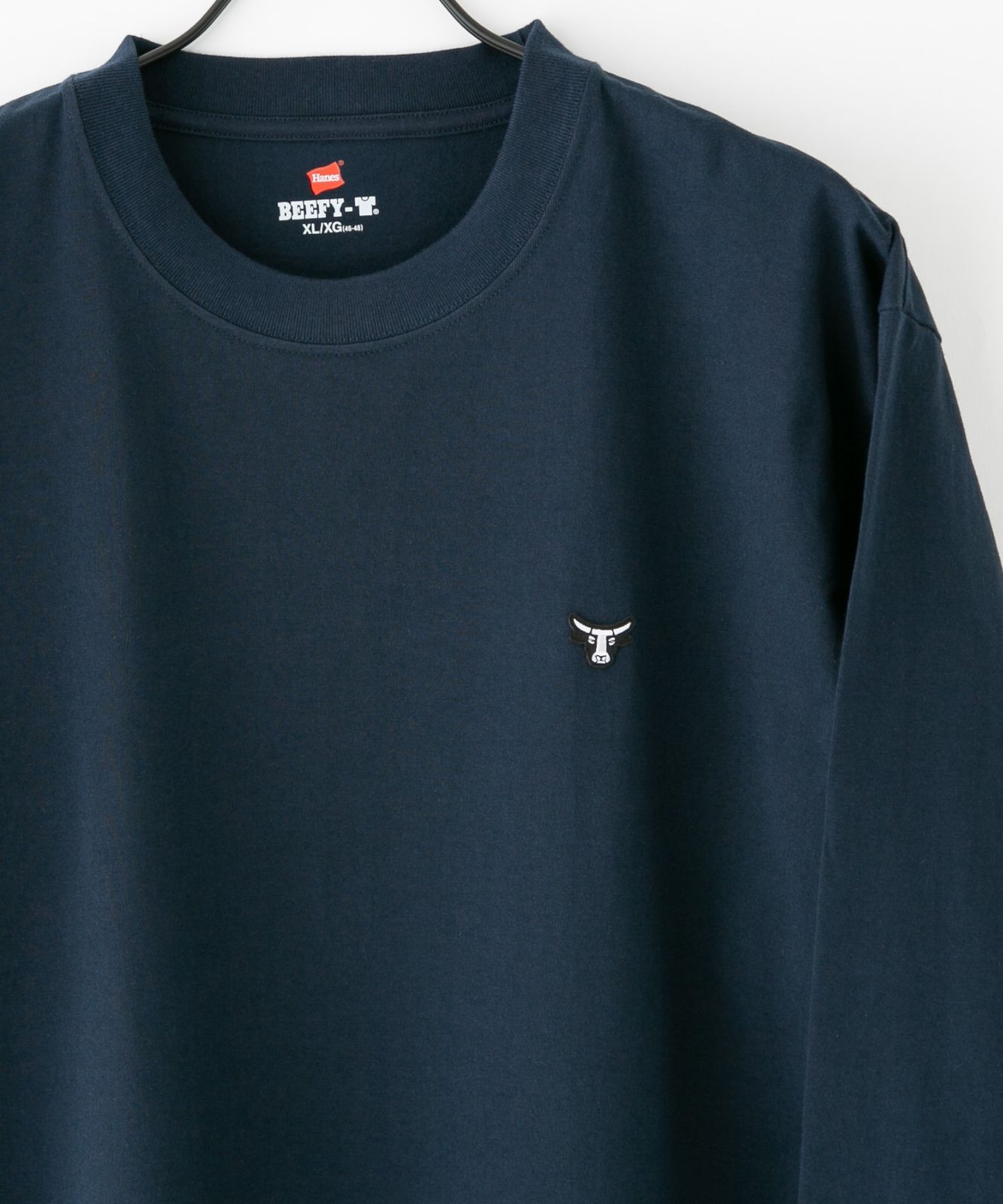 BEEFY ワンポイント ロング Tシャツ ロンT ビーフィー HANES ヘインズ　H8-X401 ネービー