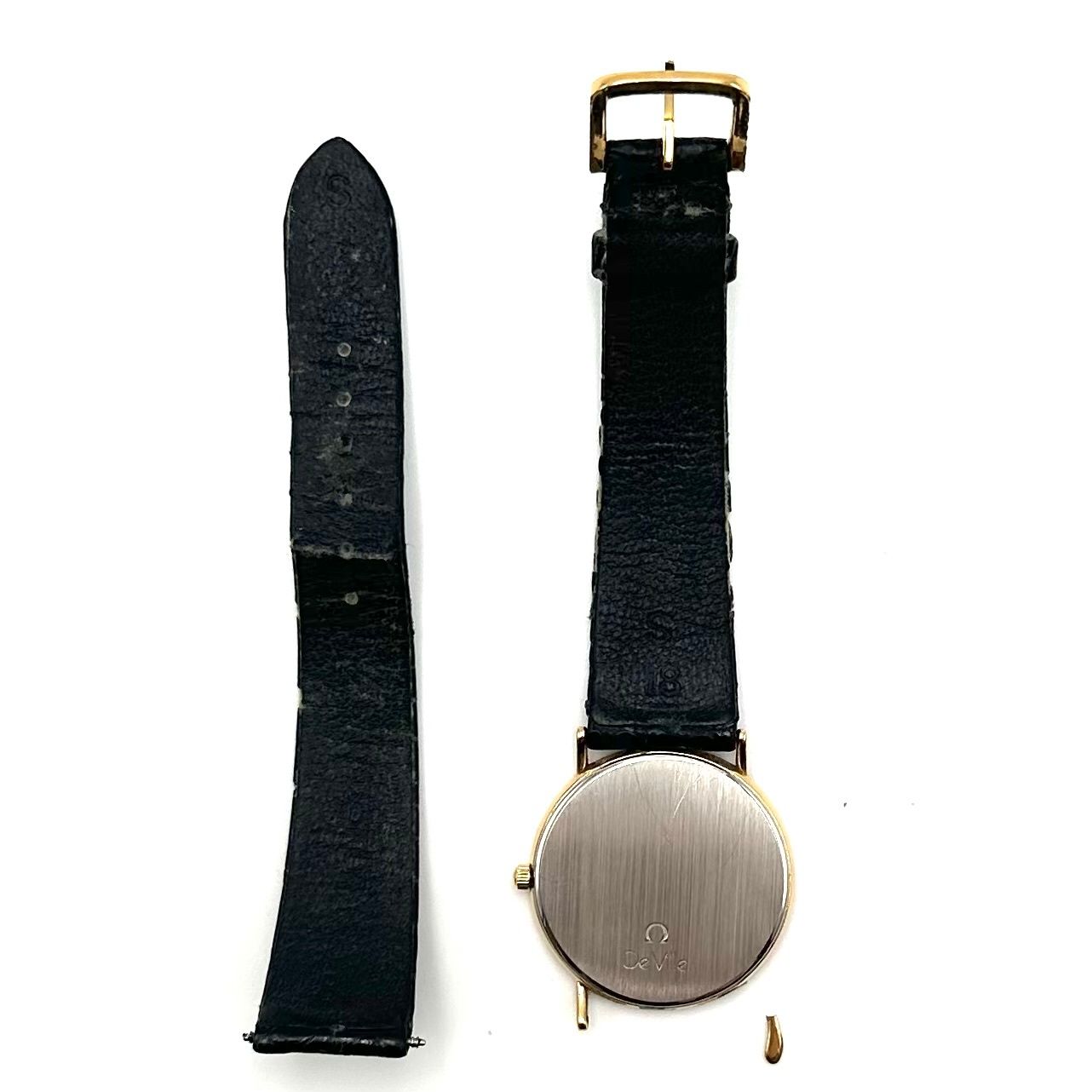 ☆♪♪♪動作確認済OMEGA／オメガ DeVill／デビル 591.0044 レディース腕時計cal.1351プッシュリューズクォーツ社外革ベルトデヴィル ☆動作確認済み アンティーク OMEGA オメガ Deville デビル ゴールド