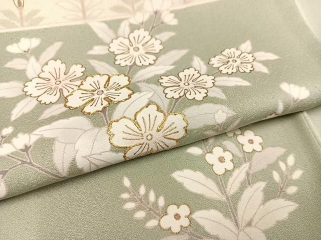 平和屋着物○訪問着 駒刺繍 草花文 金彩 和か美苑 反端付き 正絹 逸品