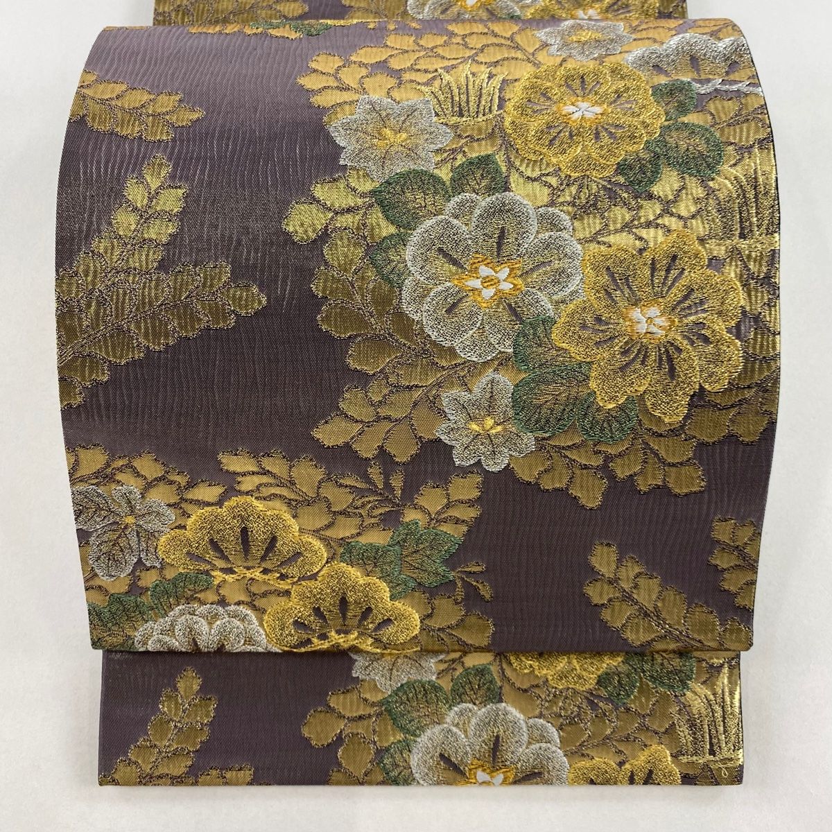 袋帯 美品 秀品 縞 銀糸 黒灰 六通 正絹 【中古】（袋帯 美品 秀