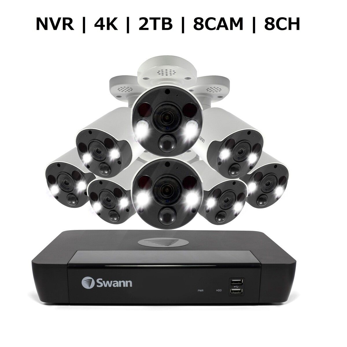 コストコ商品!Swann スワン 8CH 4K NVRシステム 2TB 4K 顔認識 バレット カメラ 8台セット ct36960