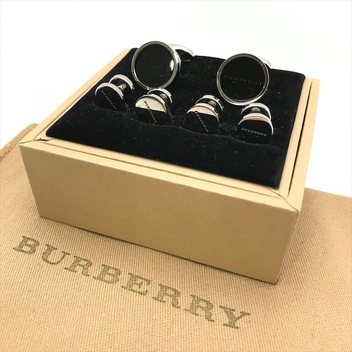 未使用級 BURBERRY カフスボタン タイピン セット シェル 白蝶貝 未使用級 BURBERRY カフスボタン タイピン セット シェル 白蝶貝