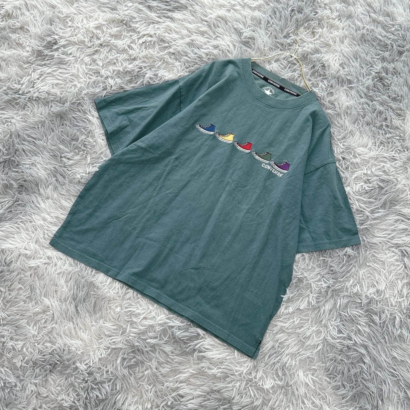 【CONVERSE】 コンバース  Tシャツ  刺繍  綿100%  (M)  カワイイ  カジュアル  メンズ  緑系  グリーン【送料無料】