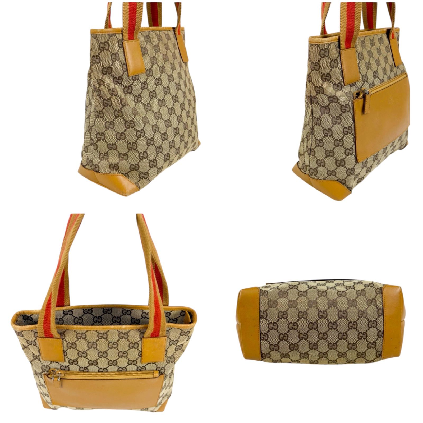 GUCCI グッチ ミニトートバッグ GGキャンバス レザー ブラウン