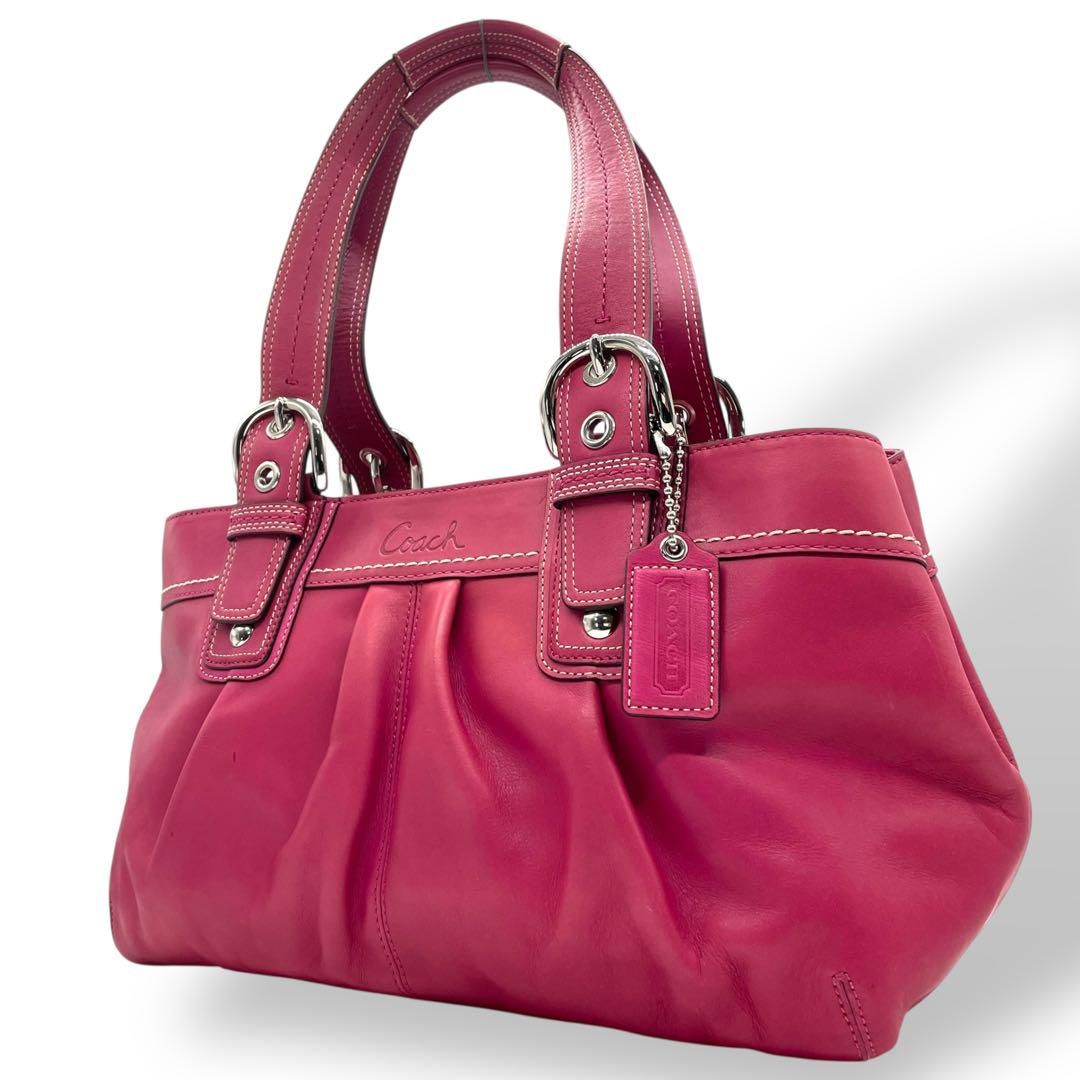 コーチ　ハンドバッグ　ソーホー　シグネチャー　キャンバス　レザー　ピンク　肩掛け コーチ ハンドバッグ ソーホー シグネチャー キャンバス レザー ピンク