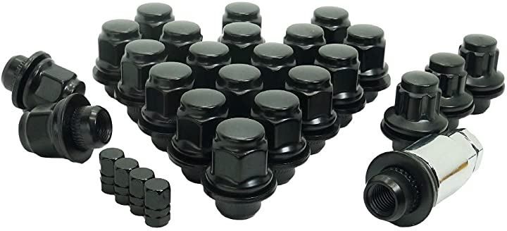 エスティーエスミチコ トヨタ 純正 ホイール用 平面座 カラー ロックナット ギアロック 21HEX M12xP1.5 ショート or ロング 選べる5色 エアバルブキャップ付 黒 6穴用( 黒 ショート P1.5 6穴用 24個セ