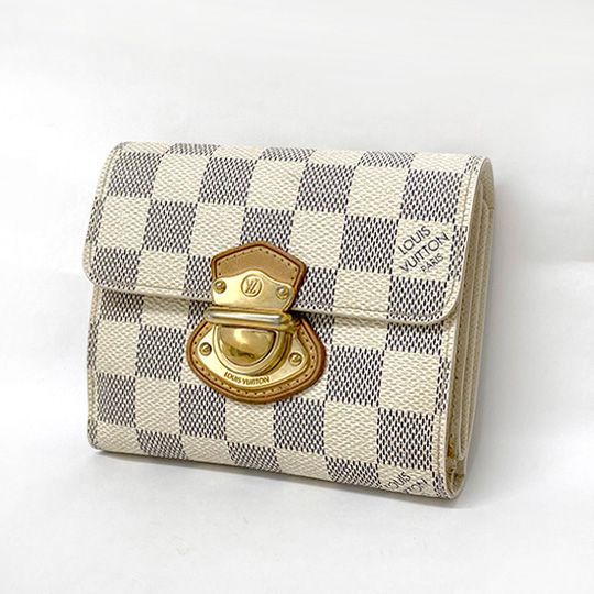 ルイ ヴィトン 財布 ダミエ アズール ポルトフォイユ ジョイ ３つ折財布 L字ファスナー N60030 LOUIS VUITTON レディース  ホワイト 白 ブランド【中古】