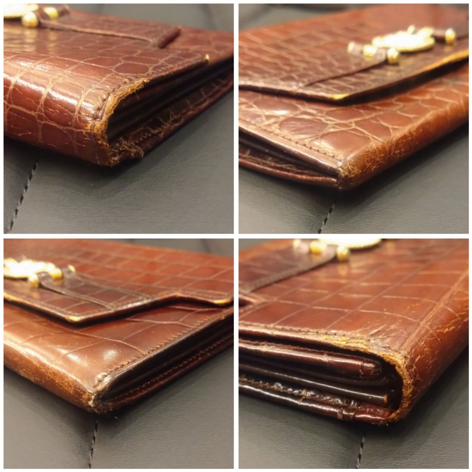 ヴェルサーチ　クロコ 型押し　長財布　ブラウン　財布　VERSACE　ベルサーチ 962 ヴィンテージ！ VERSACE ヴェルサーチ クロコ型押し 長財布