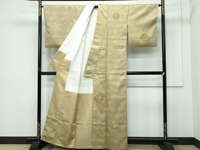 平和屋本店■極上　伝統工芸士　曽根武勇　工芸染織宮下　訪問着　お召地　吉祥飛鶴丸文　金糸　たとう紙付き　逸品　CZAA3257s5 平和屋本店□極上 伝統工芸士 曽根武勇 工芸染織宮下 訪問着 お召地