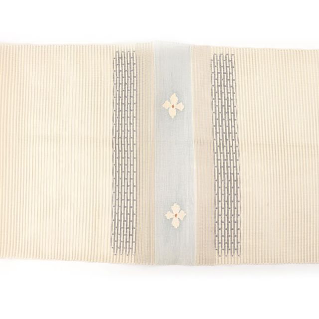 未使用　夏帯　絽綴れ　サンドベージュ　正絹八寸名古屋帯　l976 miyagawa-kimono_sb54103