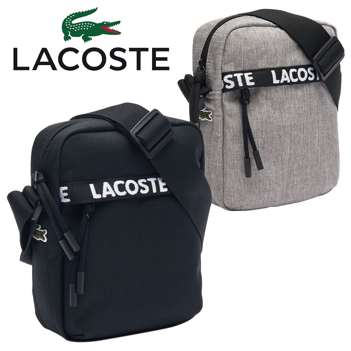 新作 NEWMODEL LACOSTE ラコステ バッグ NEOCROC ショルダー クロスボディ クロスバック NH4608 ブラック グレー 斜めがけ ショルダーバッグ ボディバッグ サコッシュ 軽量 ワンショルダー 肩掛け ワニ キャンバス