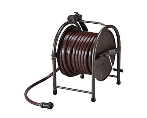 ブラウン_~45m巻用_ホース25mセット 【】グリーンライフ ホースリール ホース 25m 大流量ノズル 耐久性が高いスチール製 ホース内径15 ブラウン おしゃれ HR-L25D(BR)-AZ