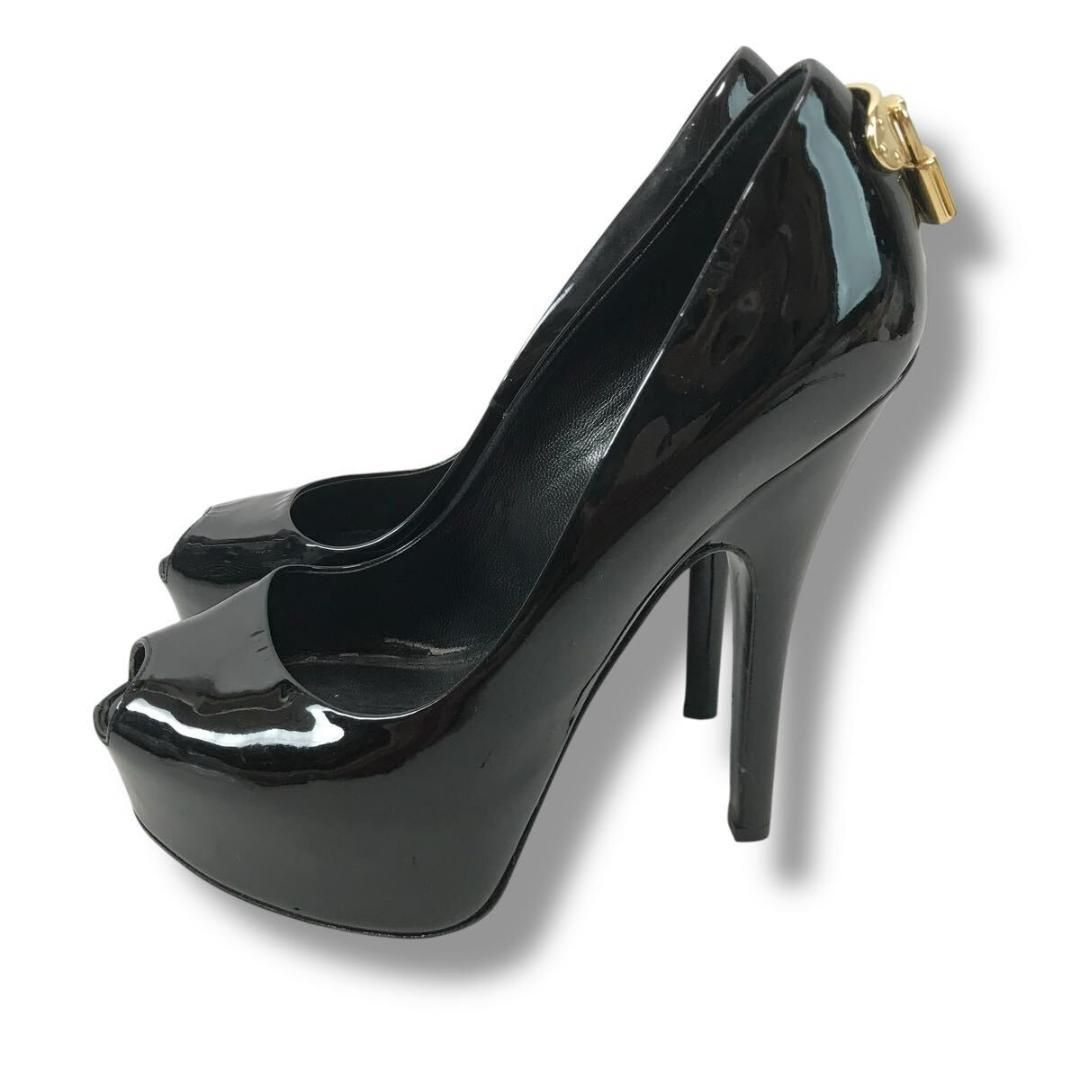 ルイヴィトン LOUISVUITTON 黒のオープントゥハイヒール LOUIS VUITTON