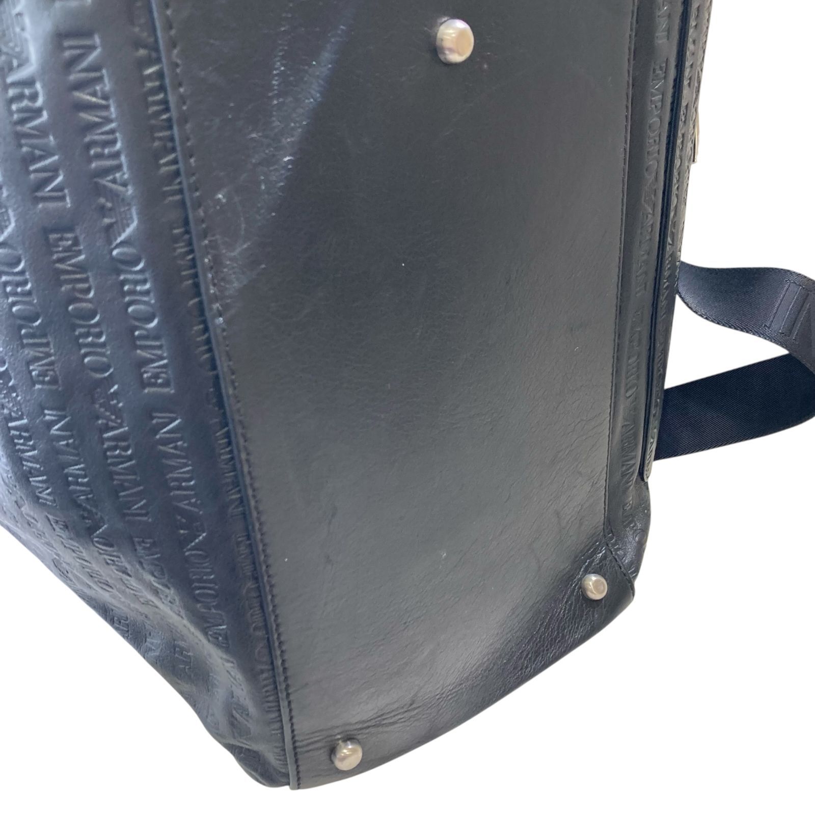 エンポリオアルマーニ ロゴ型押し 総柄 エンボスレザー 2way ボストンバッグ 中古○エンポリオアルマーニ○総柄型押しボストンバッグ