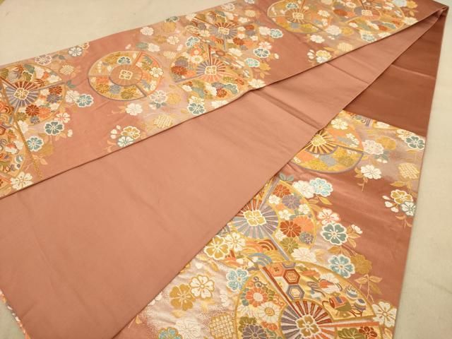 平和屋着物◎六通柄袋帯 唐織 片輪車華文 金銀糸 正絹 逸品