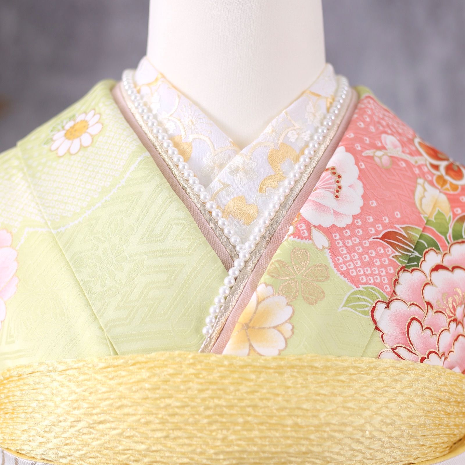 振袖フルセット 振袖セット 振袖 Mサイズ 黄緑×新古典 美品 成人