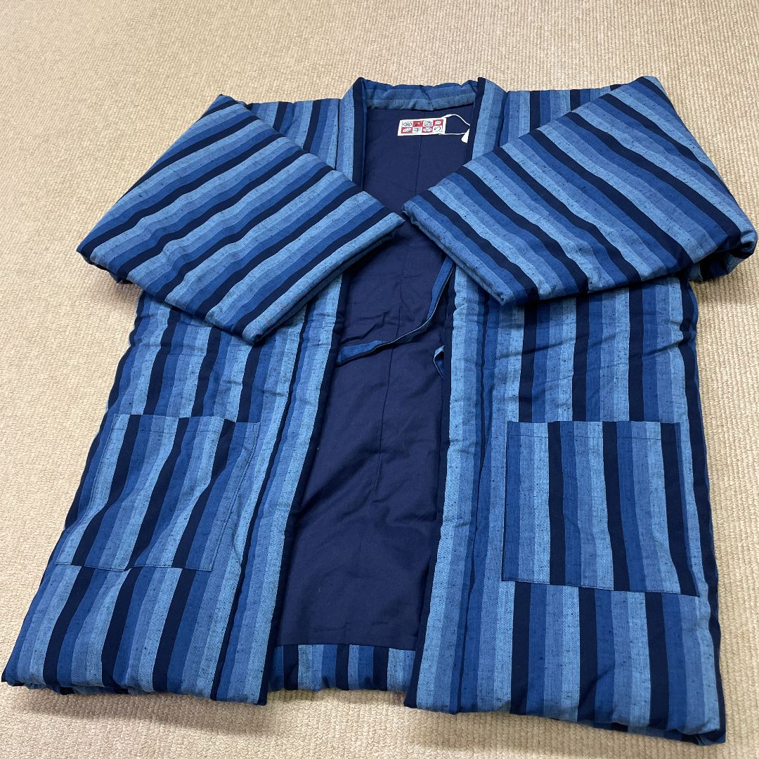超特価低価新品 宮田織物 藍調袢天 縞 半纏 日本製 宮手造り はんてん 和装 防寒着 その他