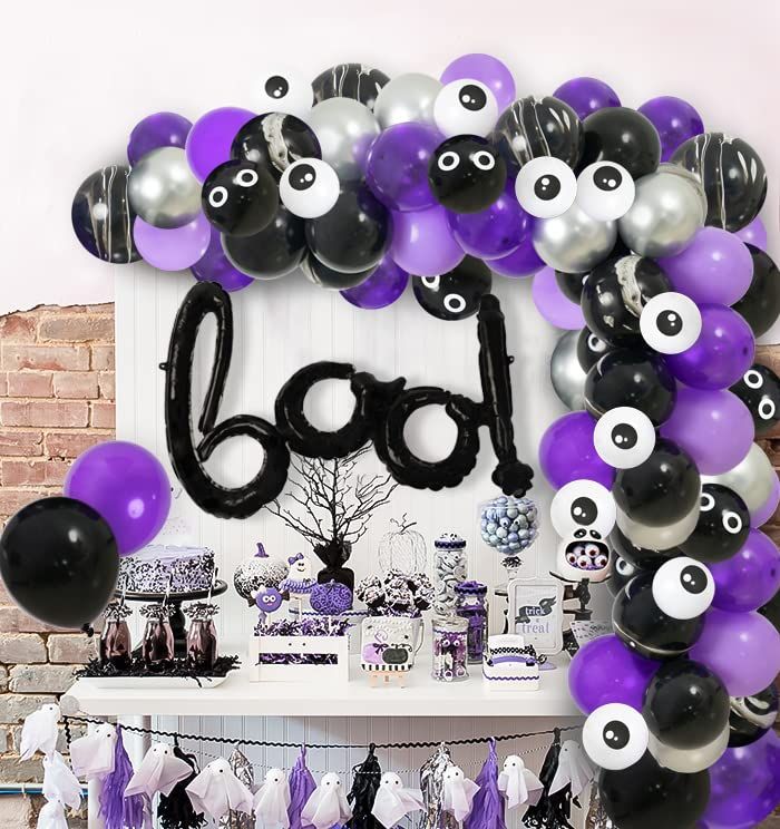 【人気商品】飾り ハロウィンパーティー 写真撮影背景 アルミバルーン BOO バルーン シルバー パープル 風船ブラック ハロウィン 141個 バルーンセット ハロウィン飾り