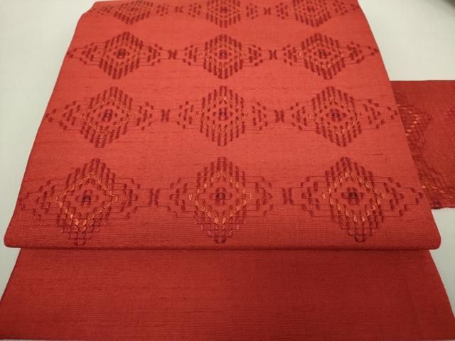 平和屋着物○本場琉球 読谷山花織 紬地 九寸名古屋帯 花菱文 正絹 逸品  