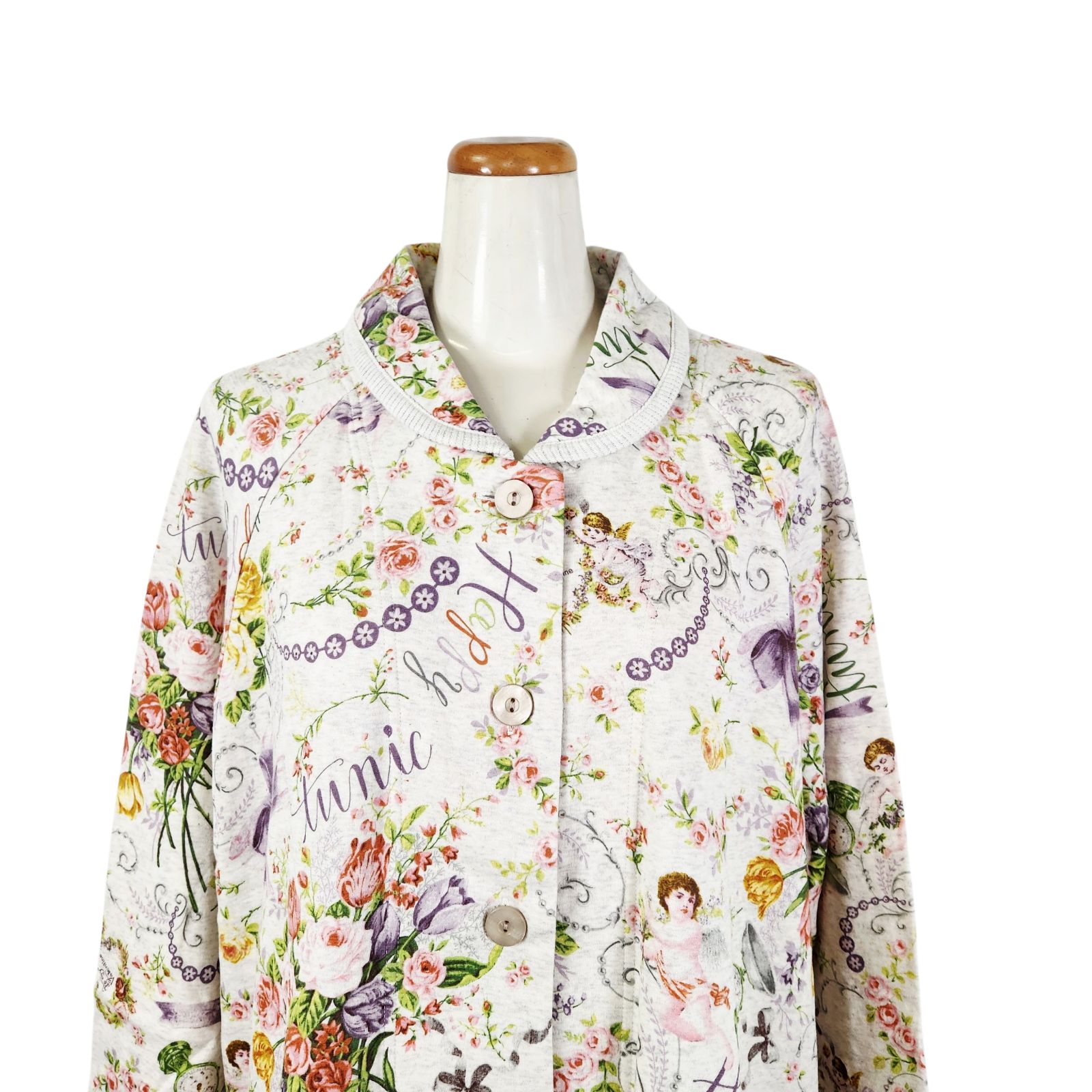 鴨居羊子パジャマ ♥ TUNIC 秋冬物 長袖 ロングガウン 40接結 大バラ天使 89339 グレー色