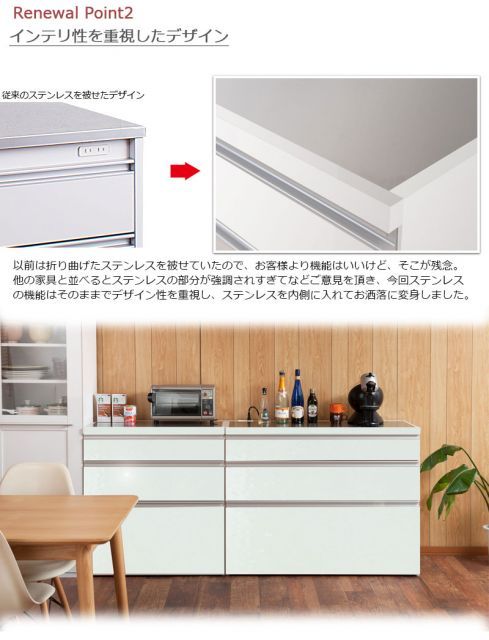 ステンレスキッチンカウンター幅110 艶出しホワイト 大容量 キッチンラック ステンレストップ 家電収納 収納家具 引出 木製 北欧 NEXPOTALLINN_EU