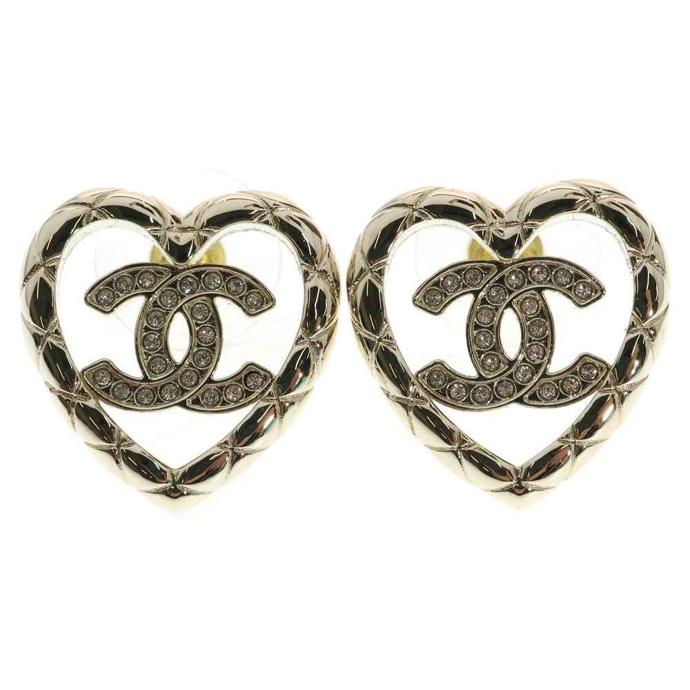 CHANEL シャネル ココマーク ロゴ ラインストーン ハート ピアス ゴールド レディース B25A