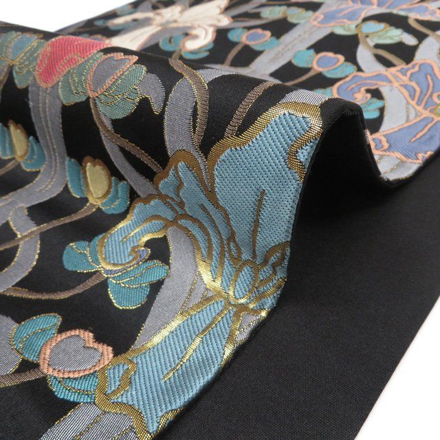袋帯 中古 リサイクル 正絹 フォーマル 仕立て上がり 六通 花の図 箔糸  