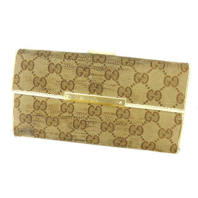GUCCI 長財布 ベージュ/ブラウン キャンバス グッチラウンドファスナー長財布 アウトレット ベージュ 赤