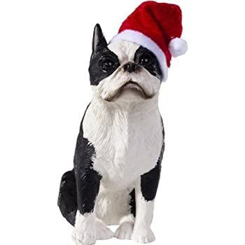 Sandicast Boston Terrier with Red and White Scarf Christmas Ornament