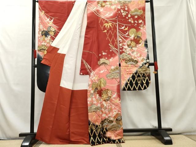 平和屋着物□豪華振袖 花鼓飛鶴松文 暈し染め 金彩 正絹 逸品