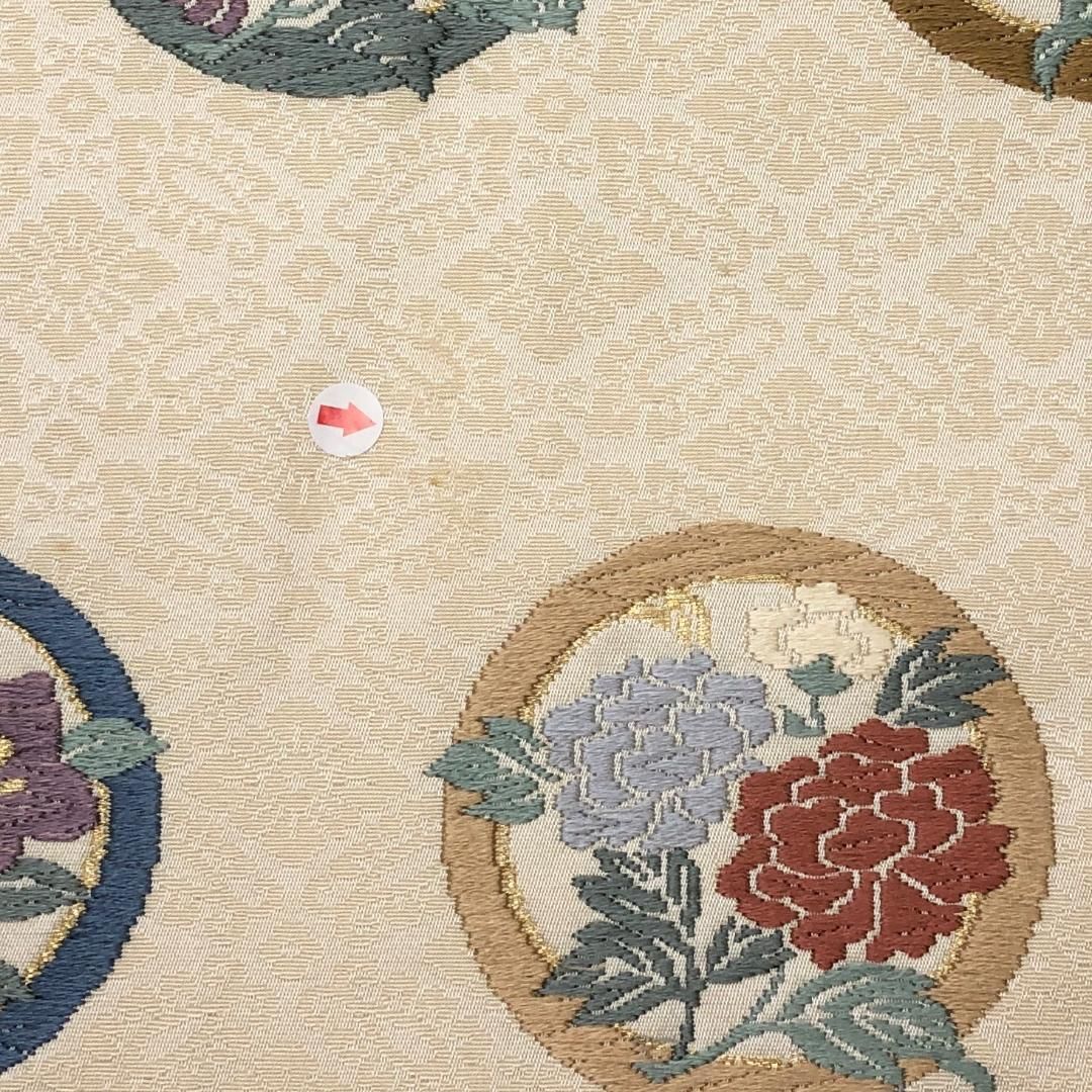 名古屋帯 唐織 丸に花模様 生成色 地模様 O-5142 - メルカリ