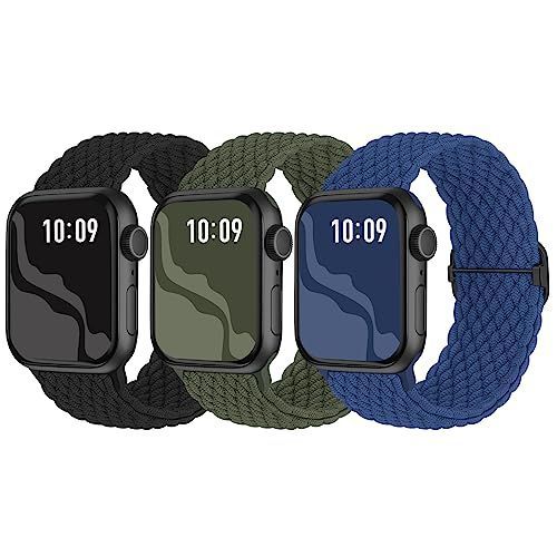 ブラッアーミーグリーンネイビーブルー_38mm 40mm 41mm 3枚入りSuitisbest コンパチブル アップルウォッチ バンド 41mm 40mm 38mm 編み込み Apple Watch ナイロンバンド 伸縮性 アップルウォッチ スポーツ