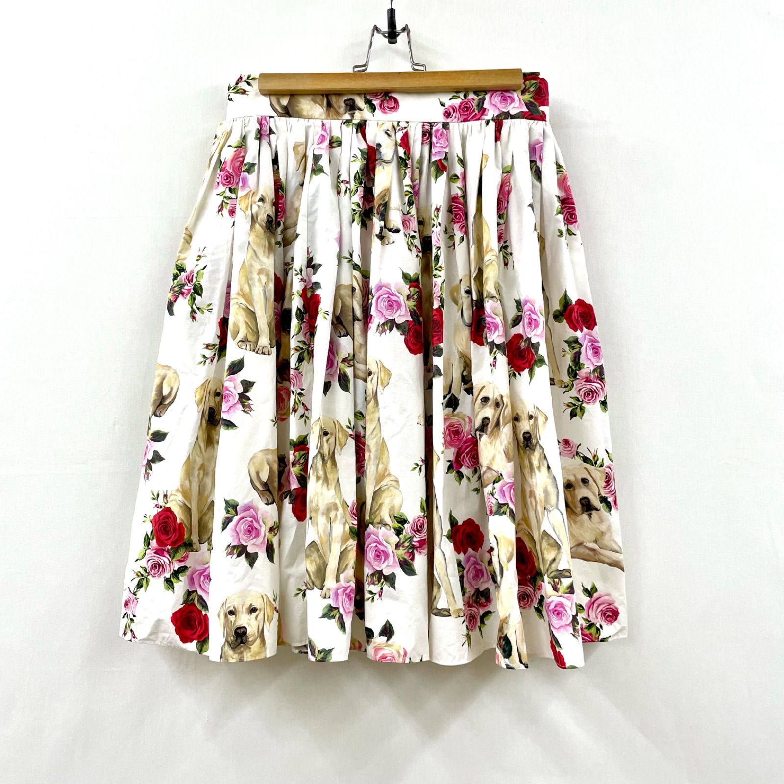 ♥ イタリア製 DOLCE-GABBANA スカート 42 花柄 ゴールデンレトリバー ドルチェアンドガッバーナ ドルガバ デッドストック 総柄 プリーツスカート レディース Ladies MADE IN ITALY