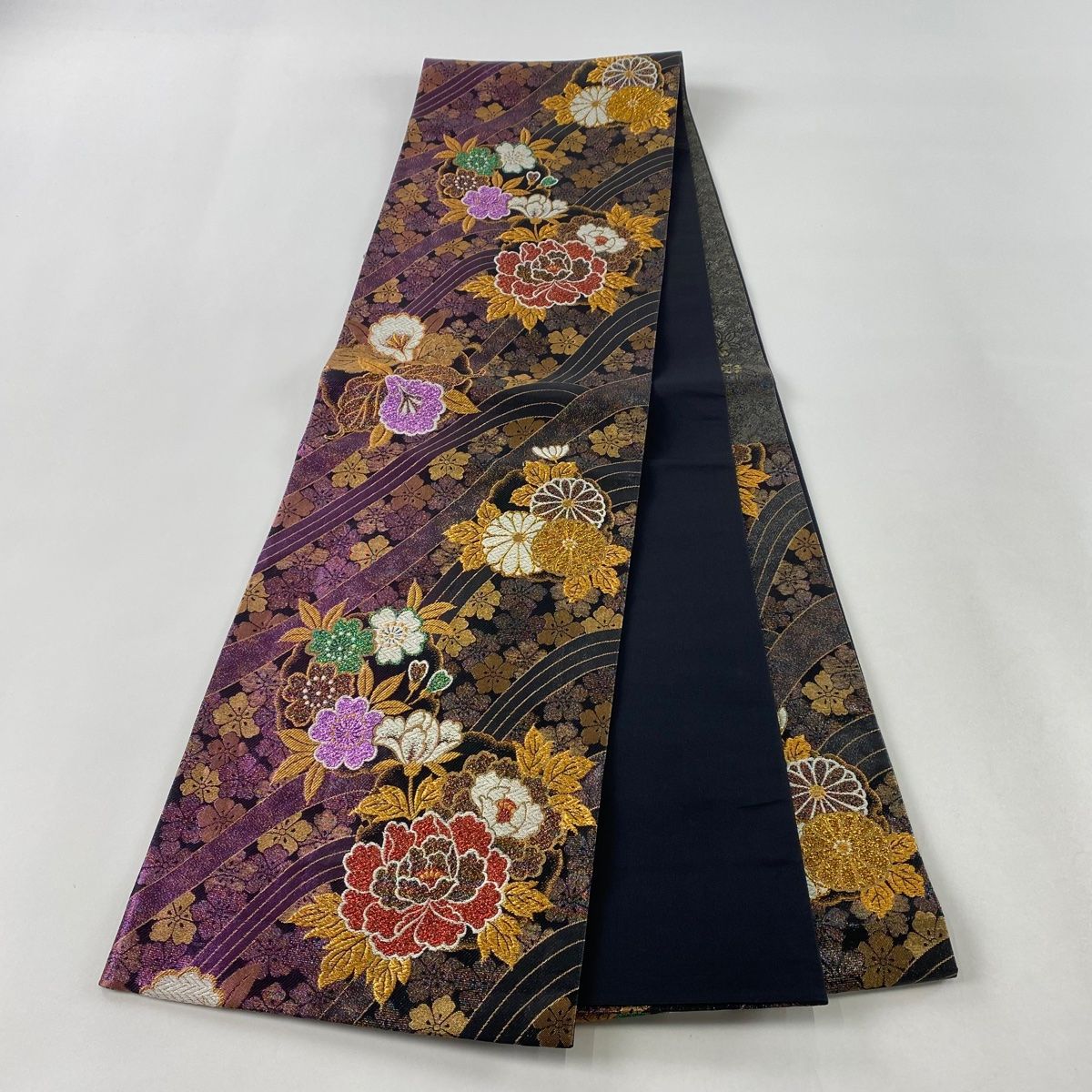 袋帯 秀品 草花 箔 金糸 濃紫 六通 正絹 中古 - メルカリ