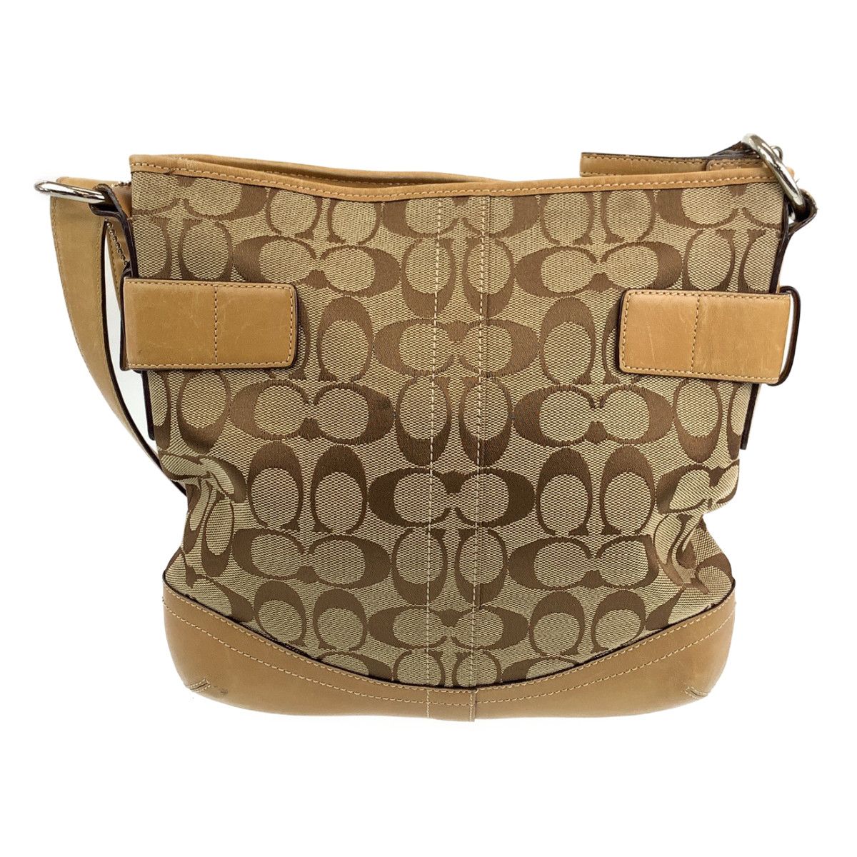 COACH コーチ シグネチャー ベージュ ブラウン 茶 シルバー金具