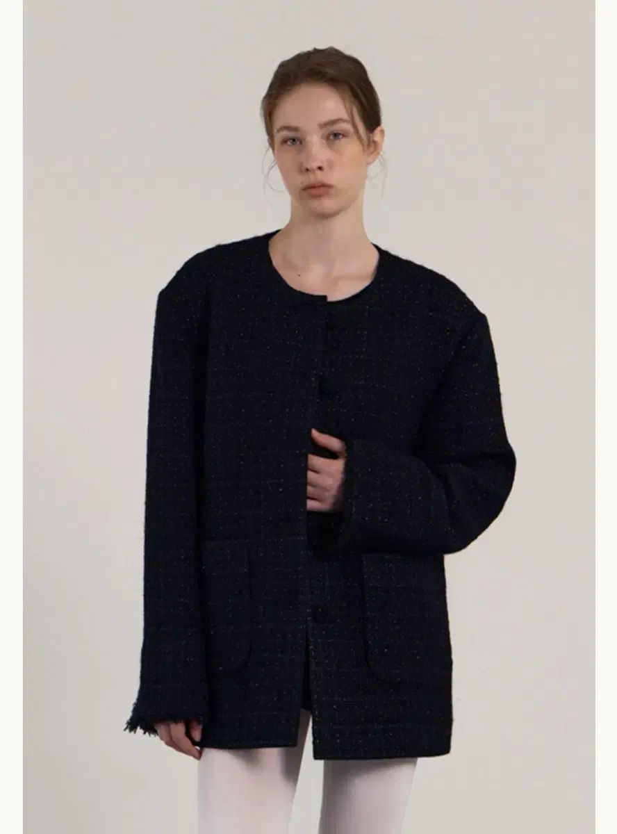 ミメメ オーバーサイズ ツイードジャケット ブラック