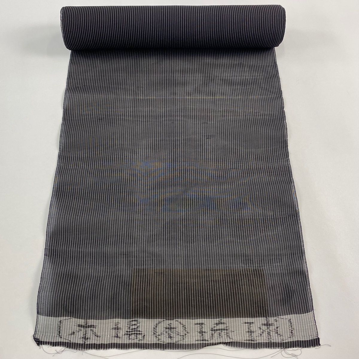 反物 紬 琉球かすり 証紙 夏紬 縞 墨色 正絹