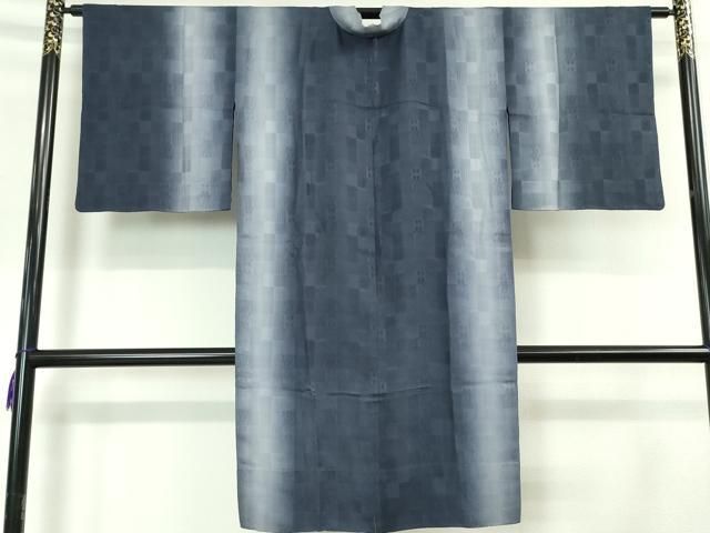 平和屋本店■極上　道中着　スリーシーズン　春夏秋　塵除け　ロング丈　市松地紋　暈し染め　逸品　DZAA5905kh5 平和屋本店▽極上 道中着 スリーシーズン 春夏秋 塵除け ロング丈 市松
