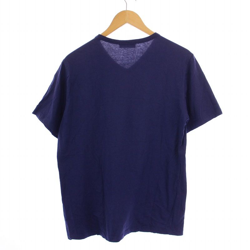 最安価格 PRADA プラダ Tシャツ 紺 L ロゴ刺繍 Vネック 半袖 カットソー トップス