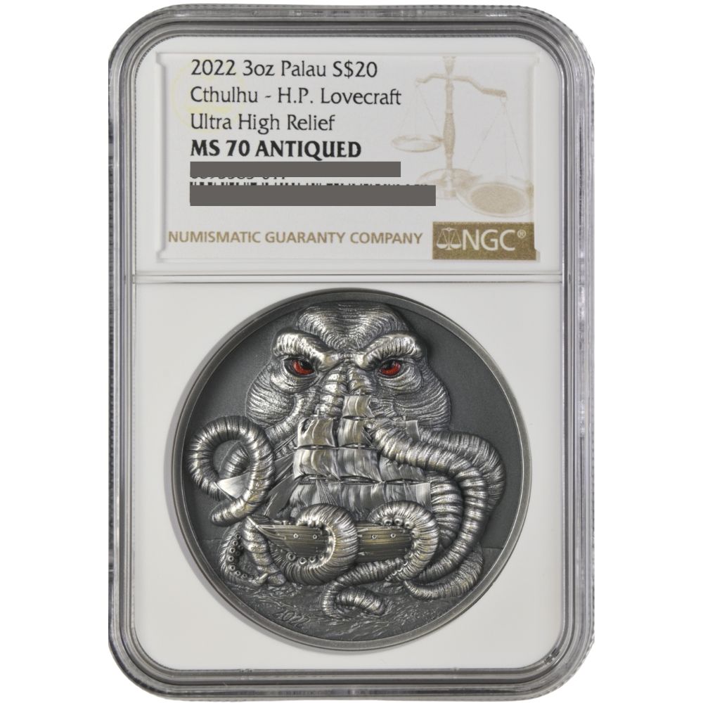 Howard Phillips Lovecraft CTHULHU 3 Oz Silver Coin Palau 2025-NGC MS70 Antique