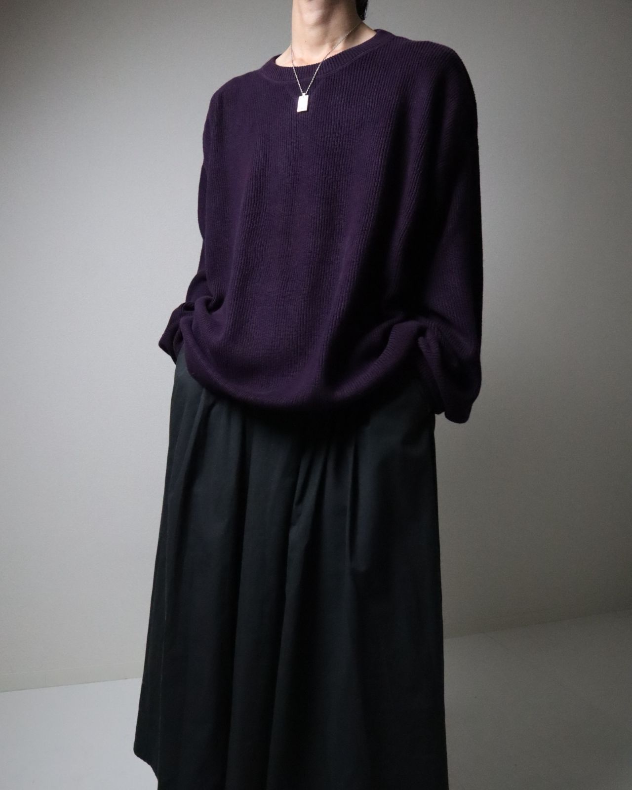 chunky cotton ribbed knit sweater purple eddie bauer オーバーサイズ チャンキー コットン ニット セーター リブ編み Vガゼット パープル 紫