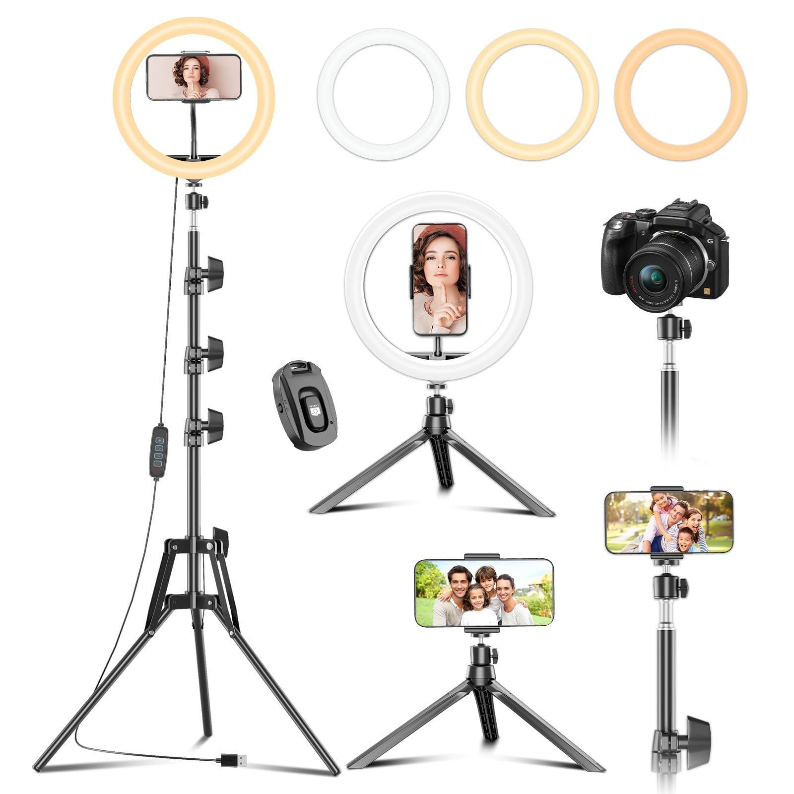 新品 PEYOU 12インチ LEDリングライト女優ライト 153cm三脚付き 自撮りライト miniスタンド付きビデオライト 360回転 卓上 高輝度 1/4ネジ付き