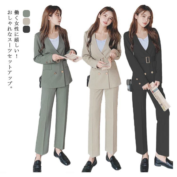 スーツ レディース パンツスーツ スーツセット ノーカラー 長袖