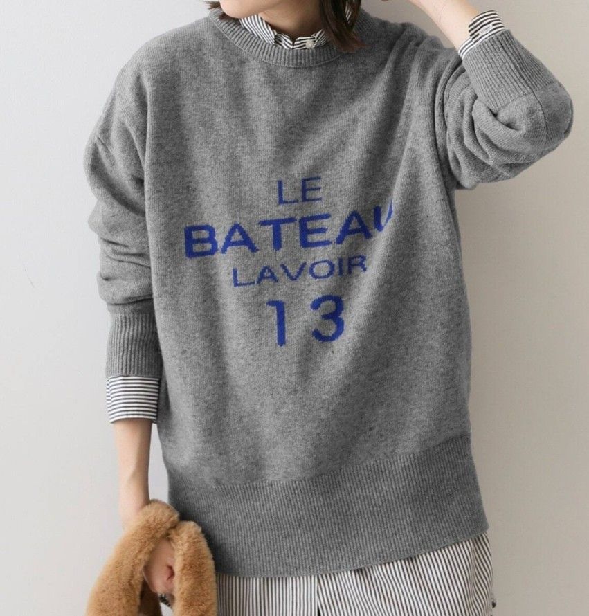 22AW♪LE BATEAUロゴニット グレー M フリーサイズ ウールニット