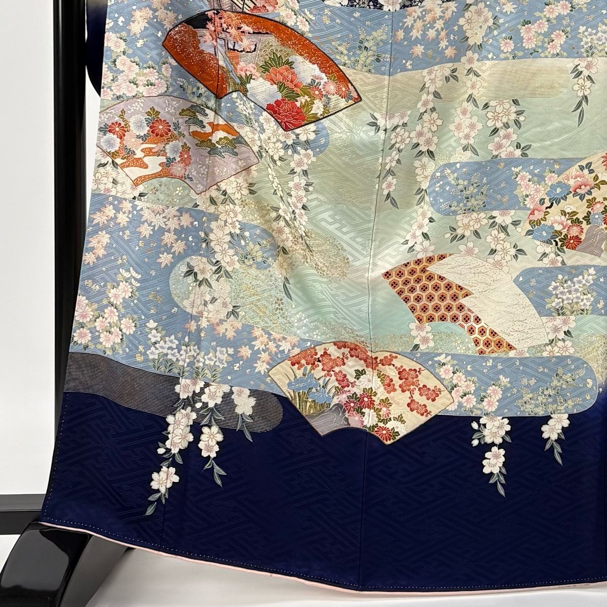 振袖 身丈164.5cm 裄丈66cm M 袷 袋帯フルセット 扇面 桜 金糸