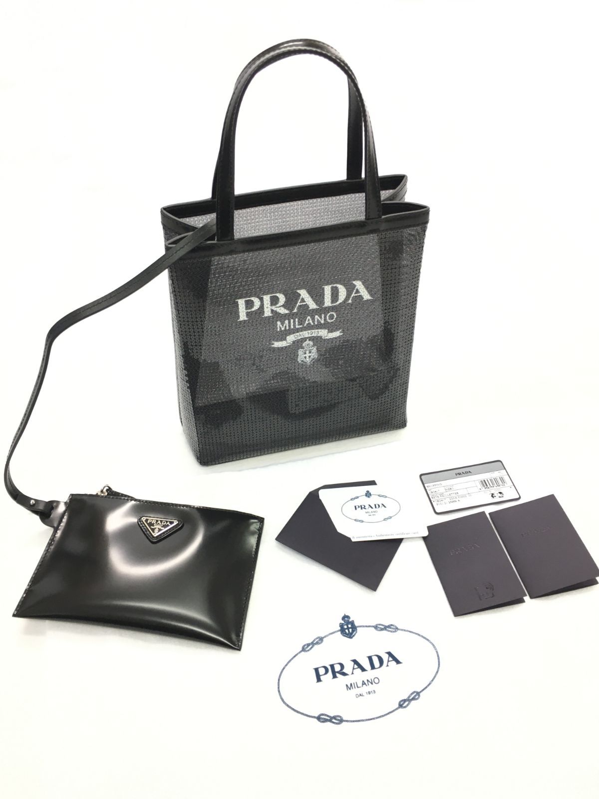 新品 PRADA ロゴ スモール スパンコール メッシュ トートバッグ - メルカリ