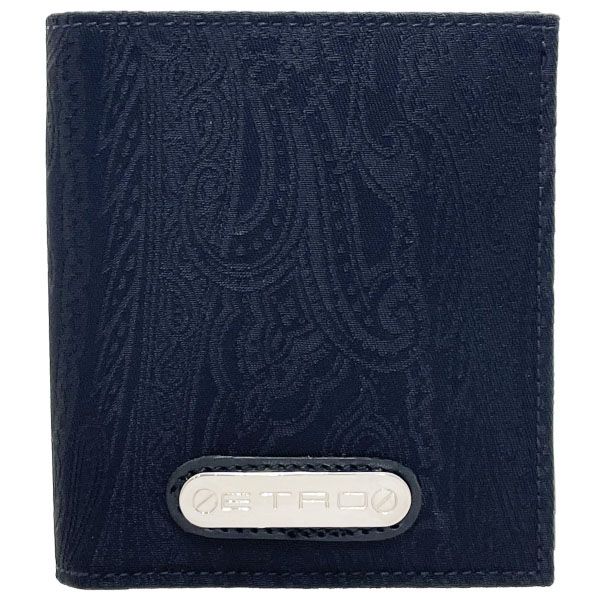 エトロ 財布 ペイズリー 二つ折り財布 ナイロン ブラック 黒 ETRO ロゴプレート パスポケット付き コンパクト財布 ミニ財布 ミニウォレット ウォレット サイフ き