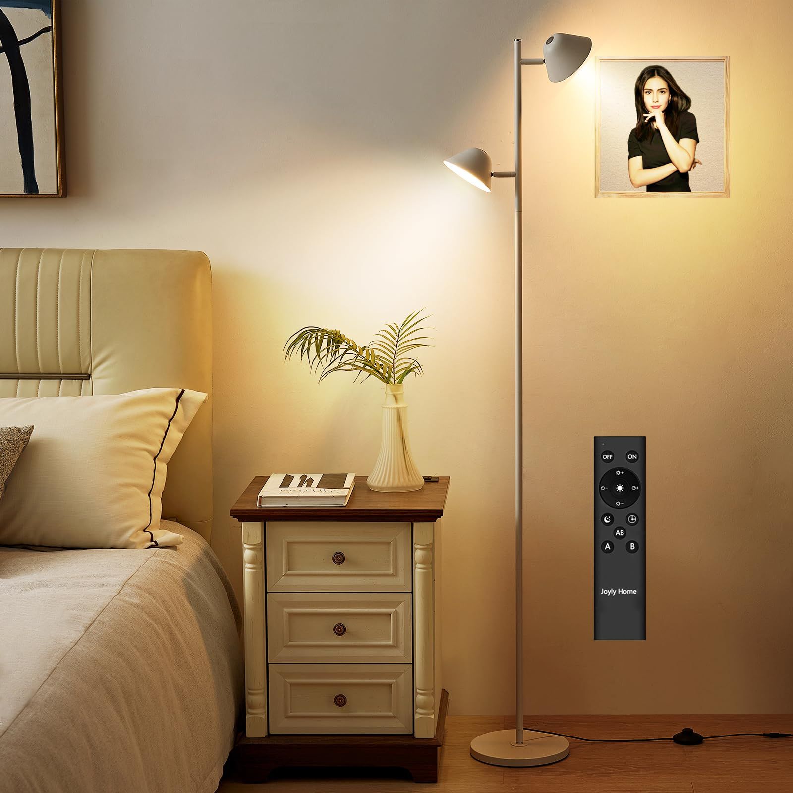 Joyly Home LEDフロアライト 20Wフロアライトリモコン付き 間接照明おしゃれ 調光 調色 タイマー ダブルヘッドライト＋タッチコントロールでスタンド 寝室 リビング 書斎 オフィス向き ホワイト