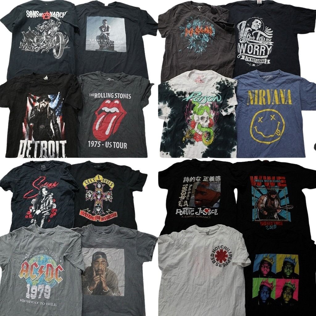 古着卸 まとめ売り 音楽・バンド 半袖Tシャツ 16枚セット (メンズ Ｍ /Ｌ ) AC/DC ニルヴァーナ ローリングストーンズ  古着 MZ4252