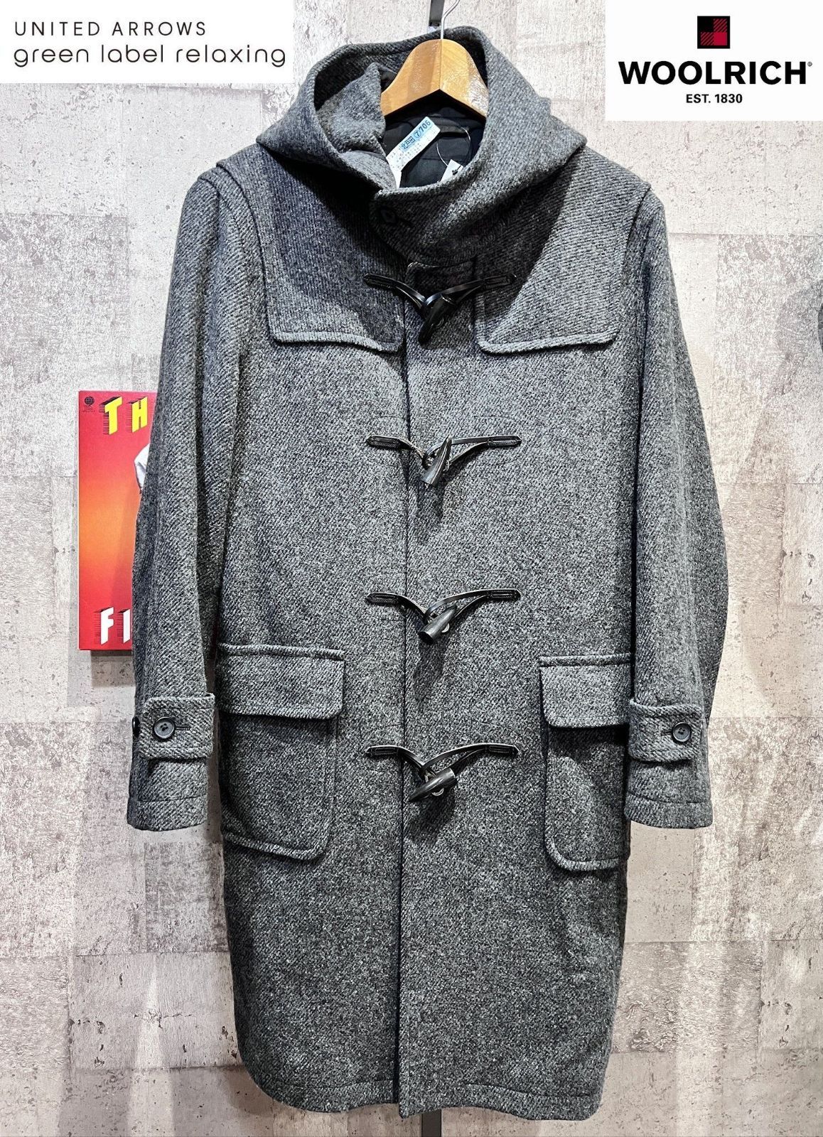 【美品】グローバーオール ダッフルコート 英国製 チェック グレー グローバーオール M〜Lサイズ】チェック柄 ダッフルコート 英国製